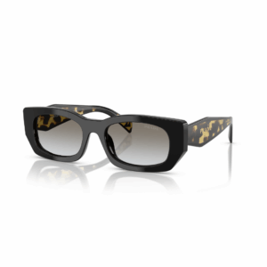 Gafas de sol Prada hechas en acetato negro con lentes grey gradient: diseño elegante, ajuste refinado y calidad italiana.